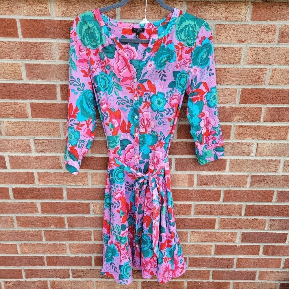 Talbots Dress Women's Size 8 Petite Lightweight Floral Fitted Ruffle Hem